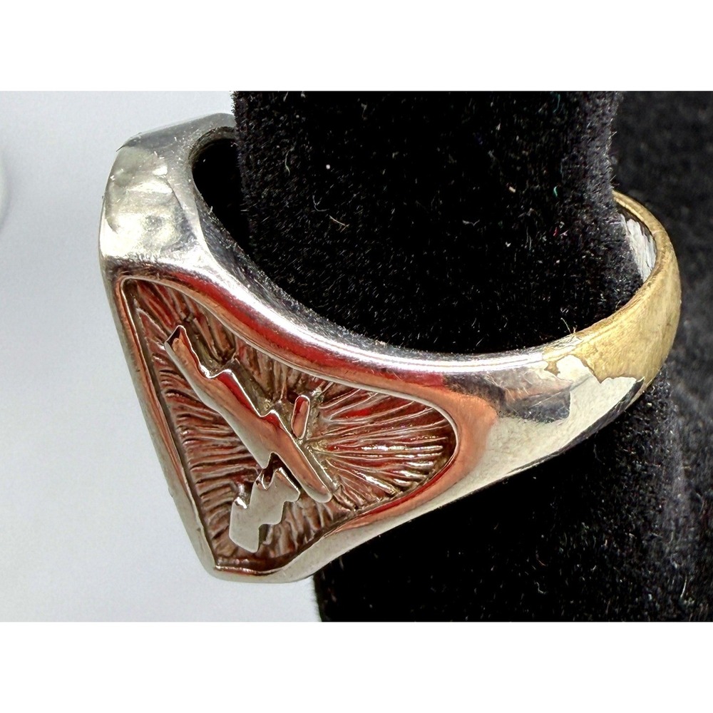 Vintage CO 85 Eagle Thunderbird Inlay Signet Ring Silver Tone Black Size 6.5 - Picture 2 of 10